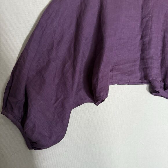Match Point Linen Shirt Blouse Bolero Large Purple Fig Elastic Wristband Flax - Picture 2 of 8